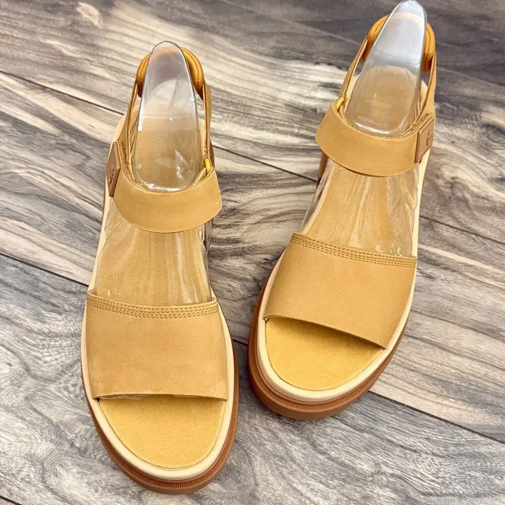 NIB Timberland Everleigh 9M Lug Sole Ankle Strap Sandal Wheat Nubuck - Picture 2 of 10